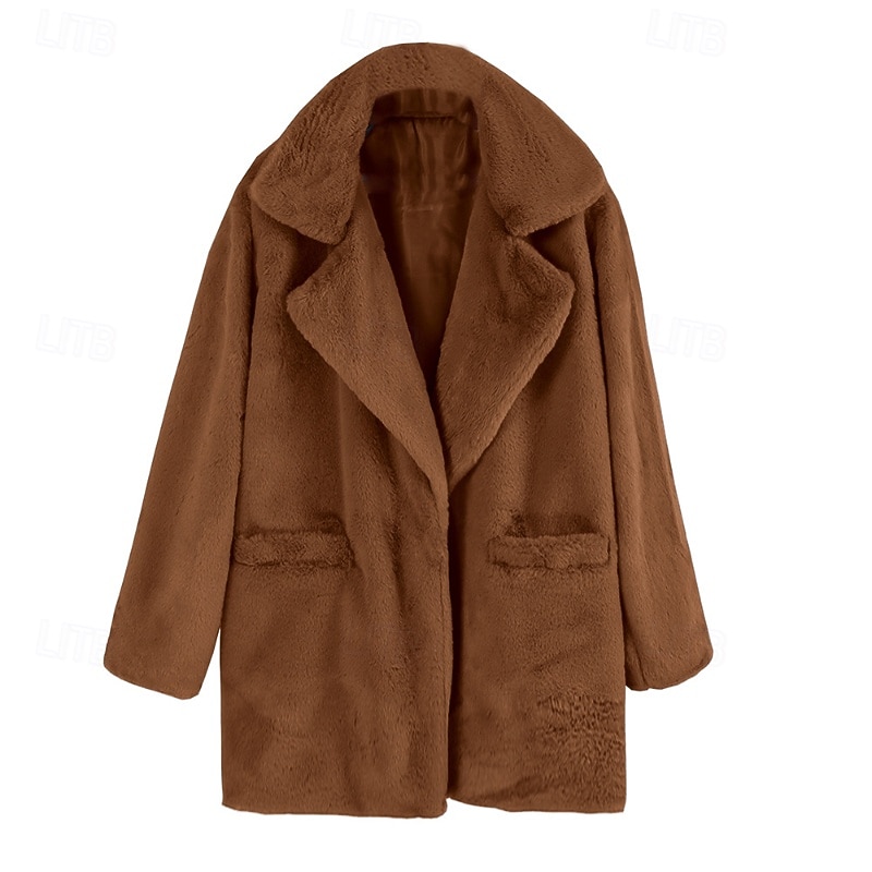 Damen Mantel Kunstpelzmantel Warm Bequem Tasche Lässig Einfach Urlaub Straße Lässig Alltagskleidung Lang Umlegekragen Normale Passform Langarm Oberbekleidung Blau Braun Khaki Herbst Winter 2025 - $43.99 –P3