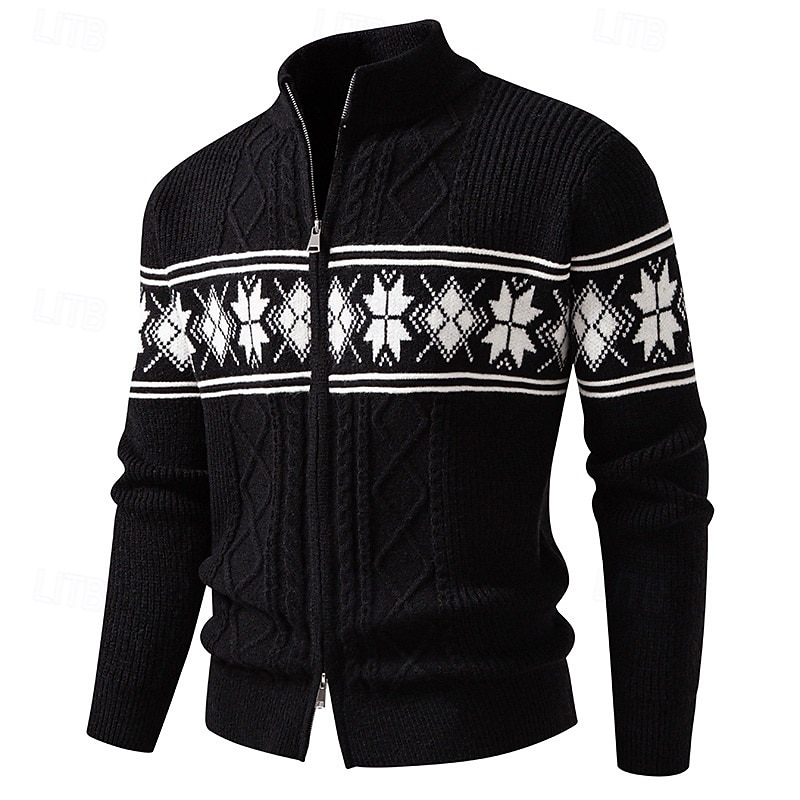 Herren Pullover Strickjacke Fair Isle Sweater Gerippt Stricken Normale Oberteile Gestrickt Einfach Stehkragen Urlaub Mode Lässig Alltagskleidung Bekleidung Winter Frühling & Herbst Schwarz Weiß M L XL 2026 - $45.99 –P2