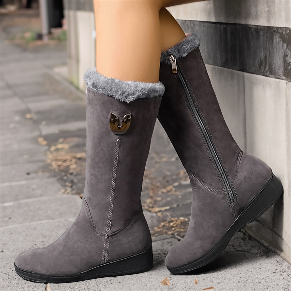 bottes d'hiver en daim noir pour femmes avec doublure en fausse fourrure et fermeture éclair latérale - bottes mi-mollet chaudes et élégantes pour temps froid de 2026 ? $42.99 –P3