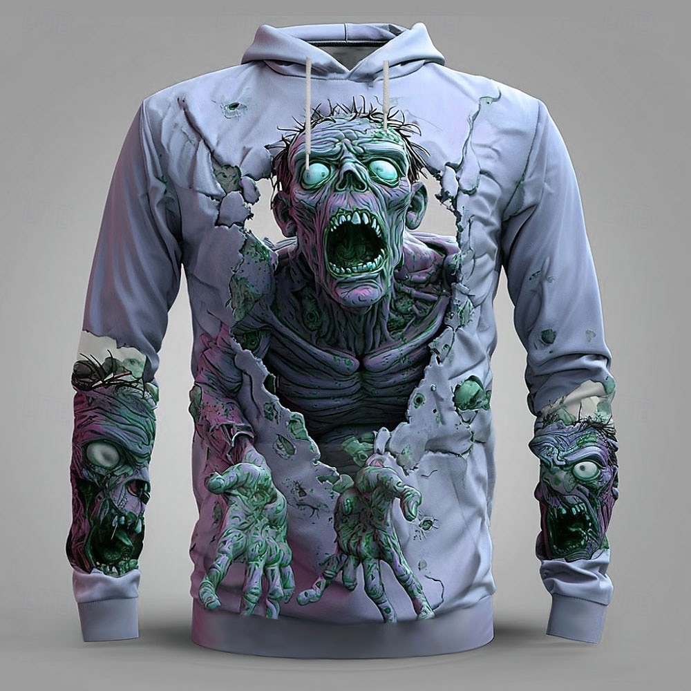 Herren Zombies 3D Kapuzensweatshirt Pullover Punk Übertrieben Gotisch Lässig Langarm Rundhalsausschnitt Mit Kapuze Club Streetwear Grau lila Blau Grün Khaki Kordelzug Herbst Winter Designer S M L XL 2026 - $33.99 –P3