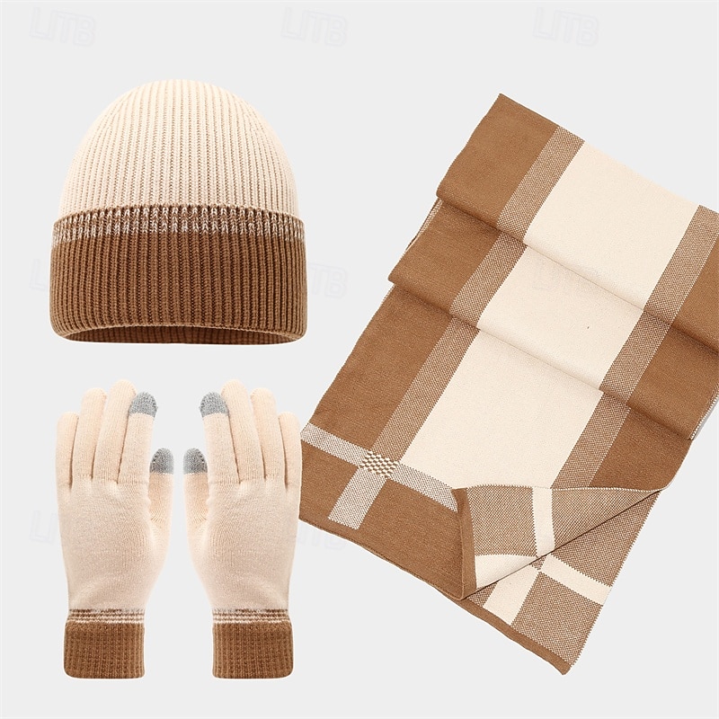 Homens Gorro Chapéus de inverno Gorros Conjunto de chapéu e luvas Gorro de inverno Caqui Cinzento Claro Fibras Acrilicas 3 Peças Tricotado Aconchegante Roupa Diária Para Noite Bloco de cor Quente de 2025 por $28.99 –P13