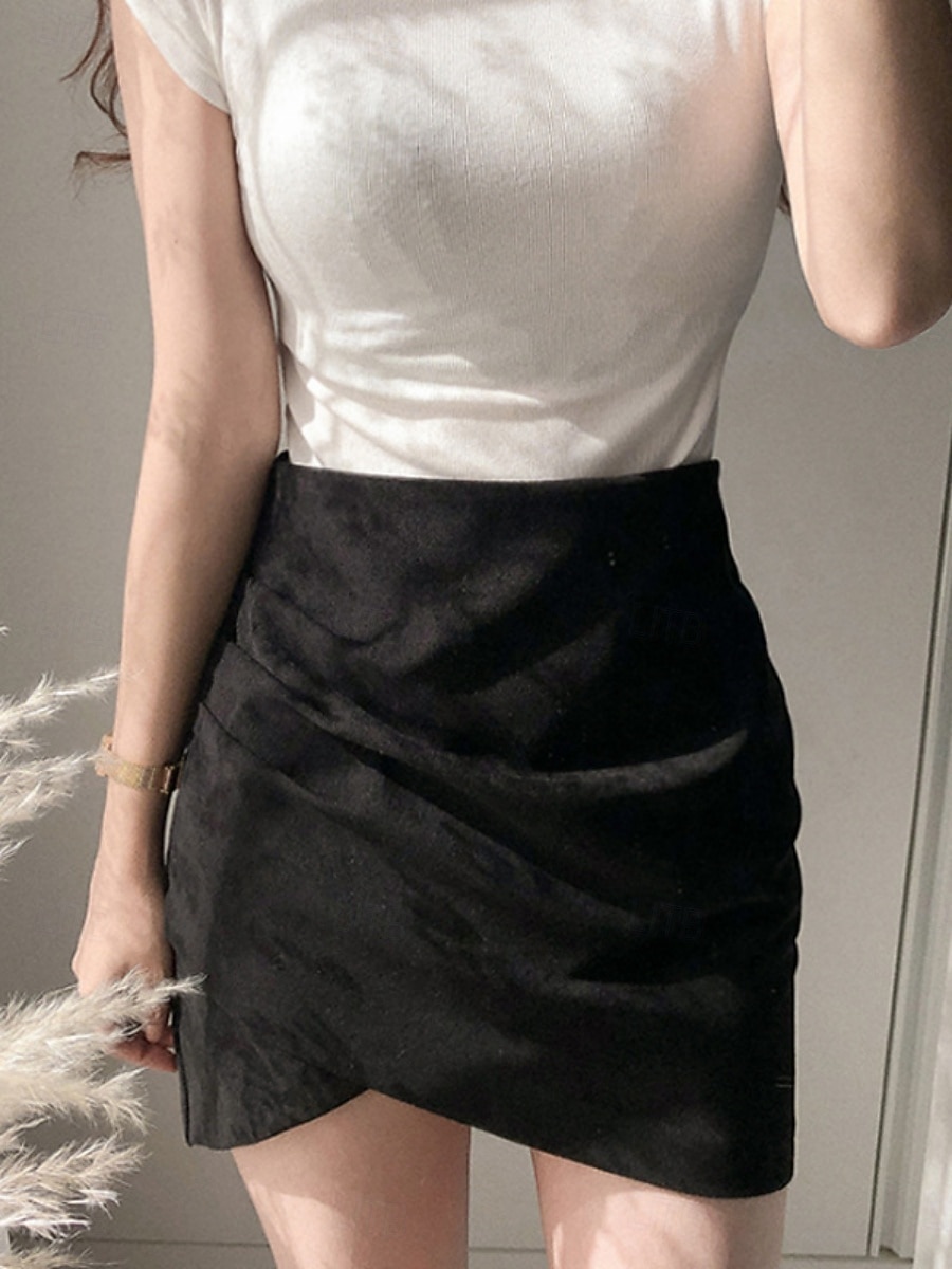 Damen Rock A-Linie Elegant Mode Mini Hohe Taille Röcke Einfach Mikroelastisch Straße Date Schwarz Rosa Khaki Grau Frühling Velourleder 2025 - $22.99 –P11