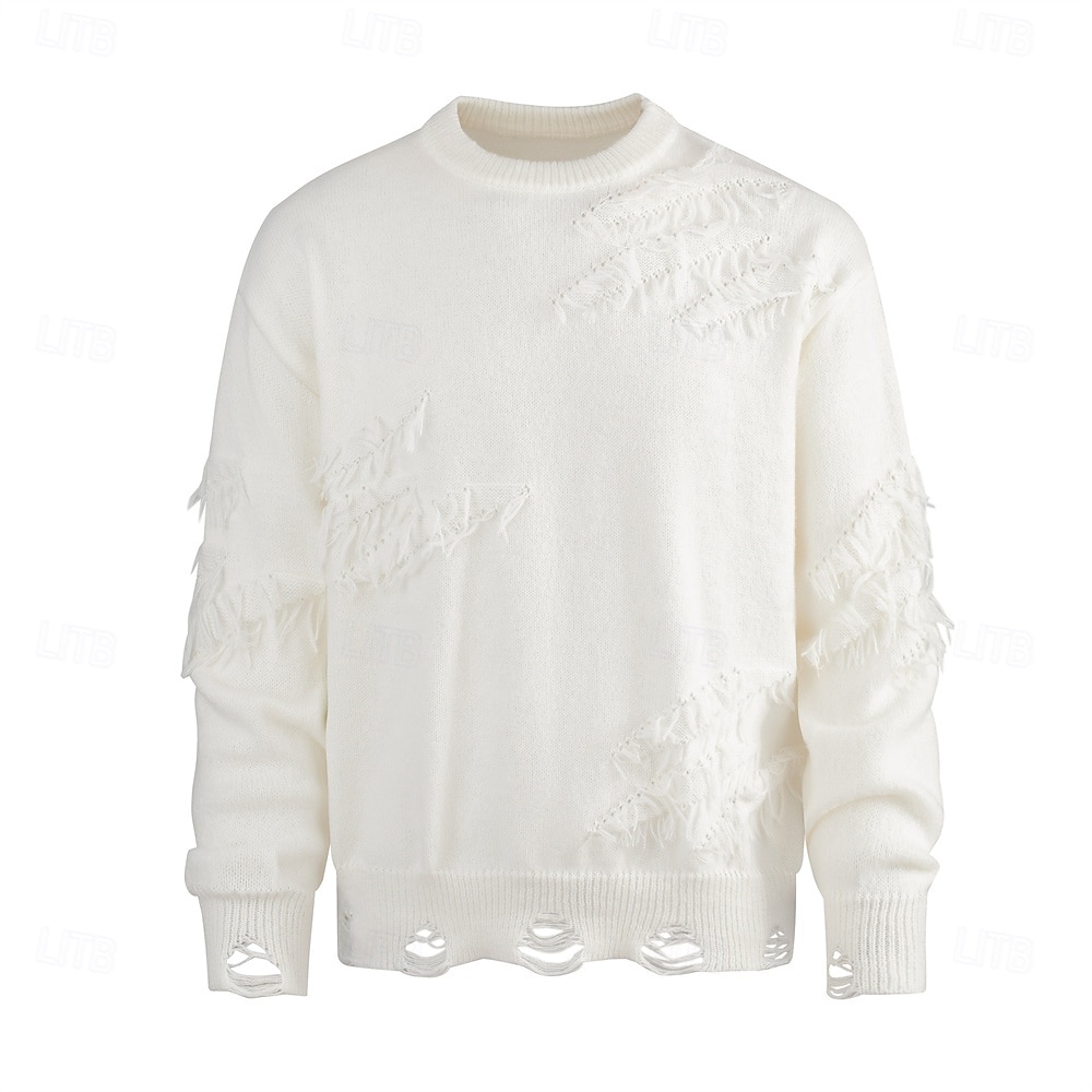 Herren Pullover Strickpullover Gerippt Stricken Normale Oberteile Gestrickt Zerrissen Einfach Rundhalsausschnitt Mode Basic Urlaub Alltagskleidung Bekleidung Herbst Winter Schwarz Khaki M L XL 2026 - $47.99 –P4