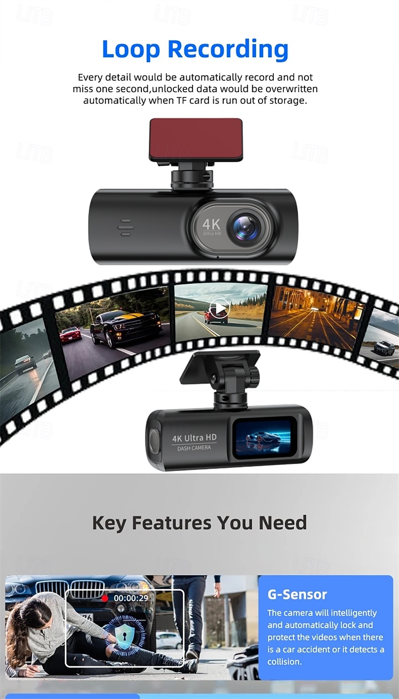 High-definition 4K front and 1080P rear dual-lens dash cam with WiFi mobile connectivity car DVR loop recording comes with a 32GB memory card. 2025 - $69.99 –P5