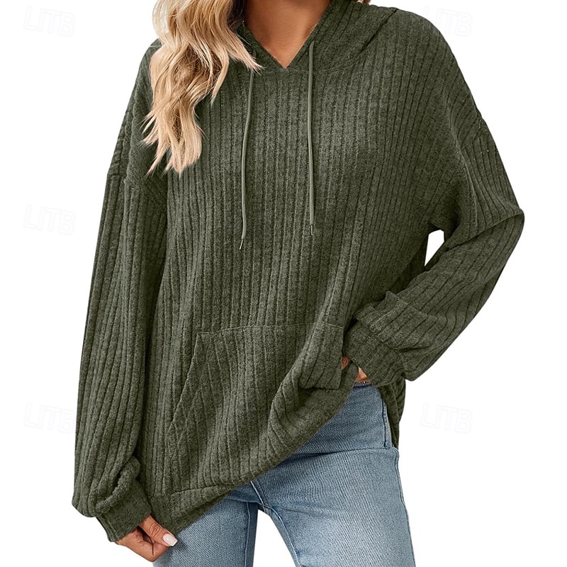 Dam Pullover Hoodie Sweatshirt Slät Ledigt Långärmad Huva Vanliga toppar Gata Helgdag Ficka Ljusgrön Vin Ljuslila Kaki Armégrön Höst Vinter 2025 - $21.99 –P6