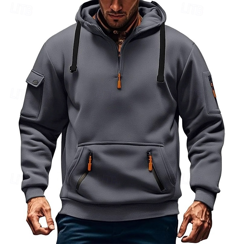 Per uomo Felpa con cappuccio Felpa con cappuccio e zip corta Felpa con cappuccio tattica Nero Borgogna Blu marino Cachi Grigio chiaro Con Cappuccio Semplice Cerniera Sport & Outdoor Casuale Quotidiano del 2025 a $27.99 –P6