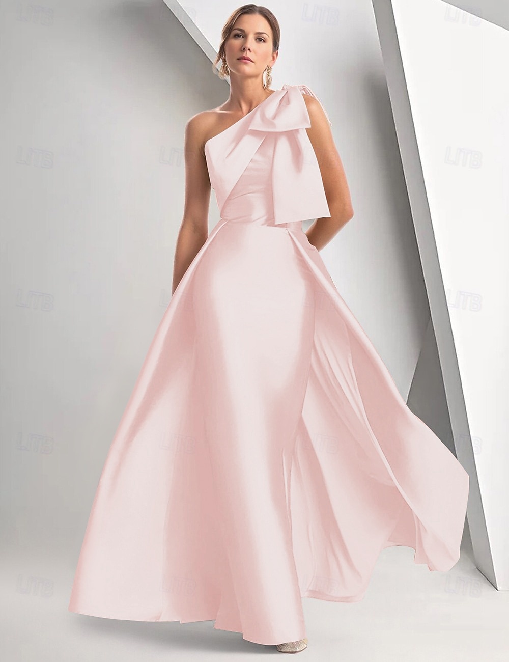 A-Line Floor Length Evening Gown Ball Gown with Overskirt Formal Dress  Elegant Sleeveless One Shoulder Christmas Formal Fall Wedding Guest Satin  with Bow(s) 2026 - $160.99