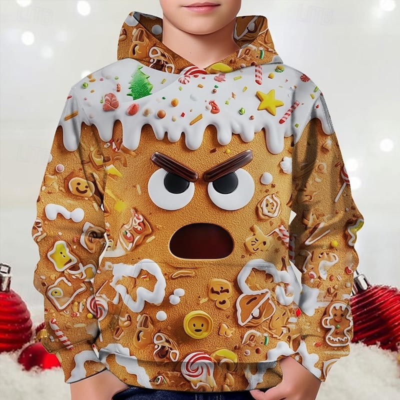 Christmas Boys' 3D Graphic Gingerbread Hoodie Long Sleeve Spring Fall Fashion Streetwear Kids 4-12 Years Hooded Outdoor Casual Daily Regular Fit 2026 - $18.99 –P1