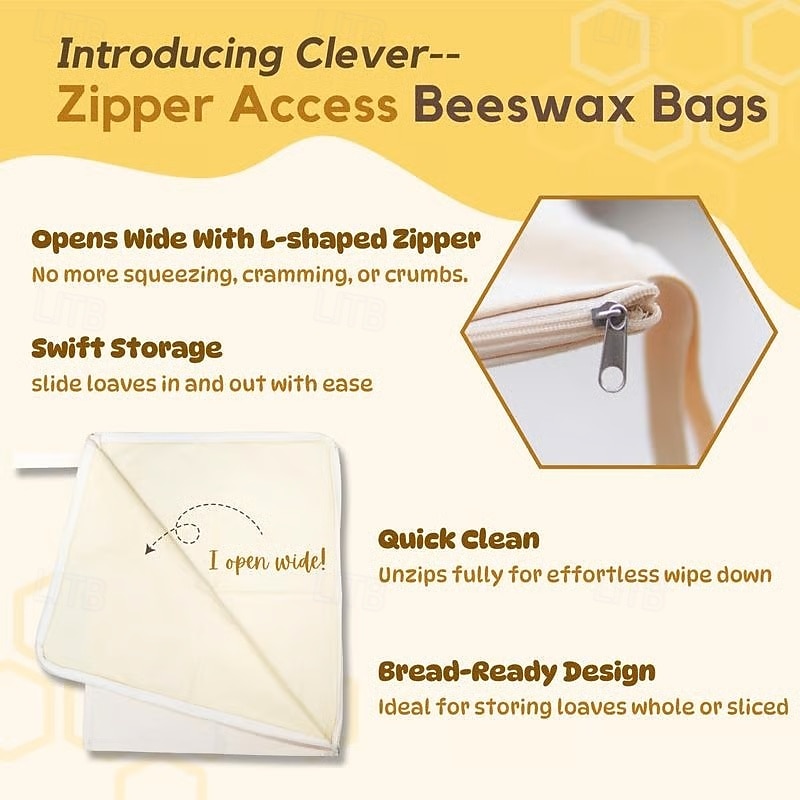 accès large à glissière en coton &Sacs à pain en cire d'abeille pour levain, sacs de conservation des aliments en cire d'abeille réutilisables, sac de conservation des aliments en coton extra large et de 2025 ? $19.49 –P9
