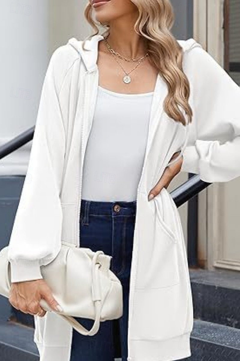 Naisten Huppari takki Mukava Hengittävä Vetoketju Tasku Vapaa-aika Tavallinen Loma Katu Kausaliteetti Arki-asut Vetoketju Pitkä Hupullinen Normaali Pitkähihainen Päällysvaatteet Laivasto Musta 2026 - $41.99 –P16