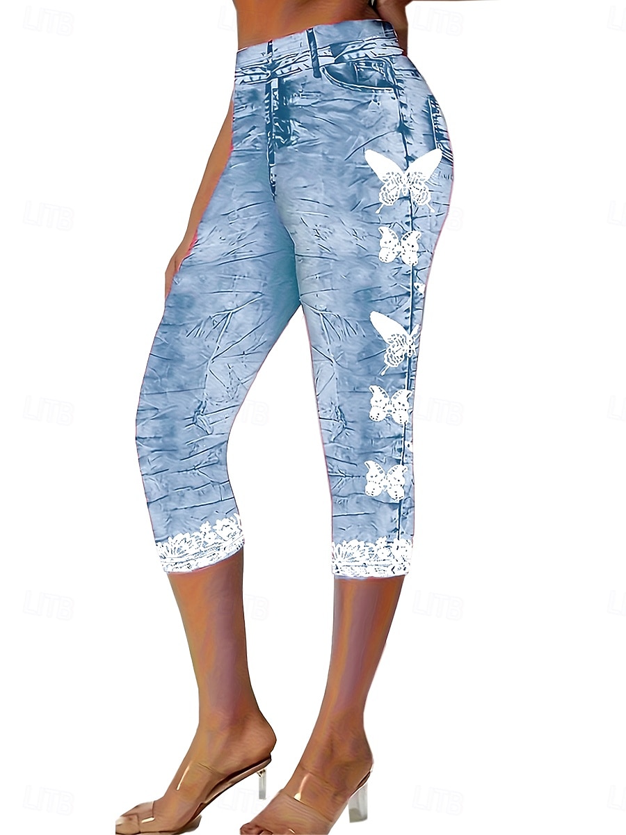 Femmes Pantalon capri Leggings Vacances ancien Mode Longueur mollet Taille Moyenne Fleuri Graphique Impression 3D Impression Doux Respirant Micro-Élastique Vacances Rue Décontracté Rosé Bleu ciel de 2025 ? $18.99 –P5