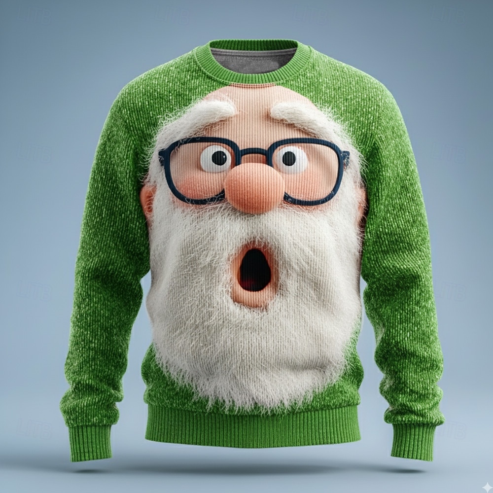 Ugly Christmas Sweater Men's Cartoon Santa Claus Print Pullover Sweater Jumper Knitwear Crewneck Casual Vacation Daily Festival Keep Warm Long Sleeve Fall Winter Black Red Green 2026 - $39.99 –P2