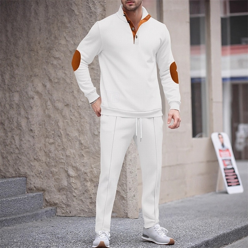 Herre Genser Joggedress Antrekkssett Høy krage utendørs Daglig Sport Snorer Lomme Fargeblokk Svart Hvit Kongeblå Polyester Sportsklær Mote Gatemote Vår 2026 - $46.99 –P10