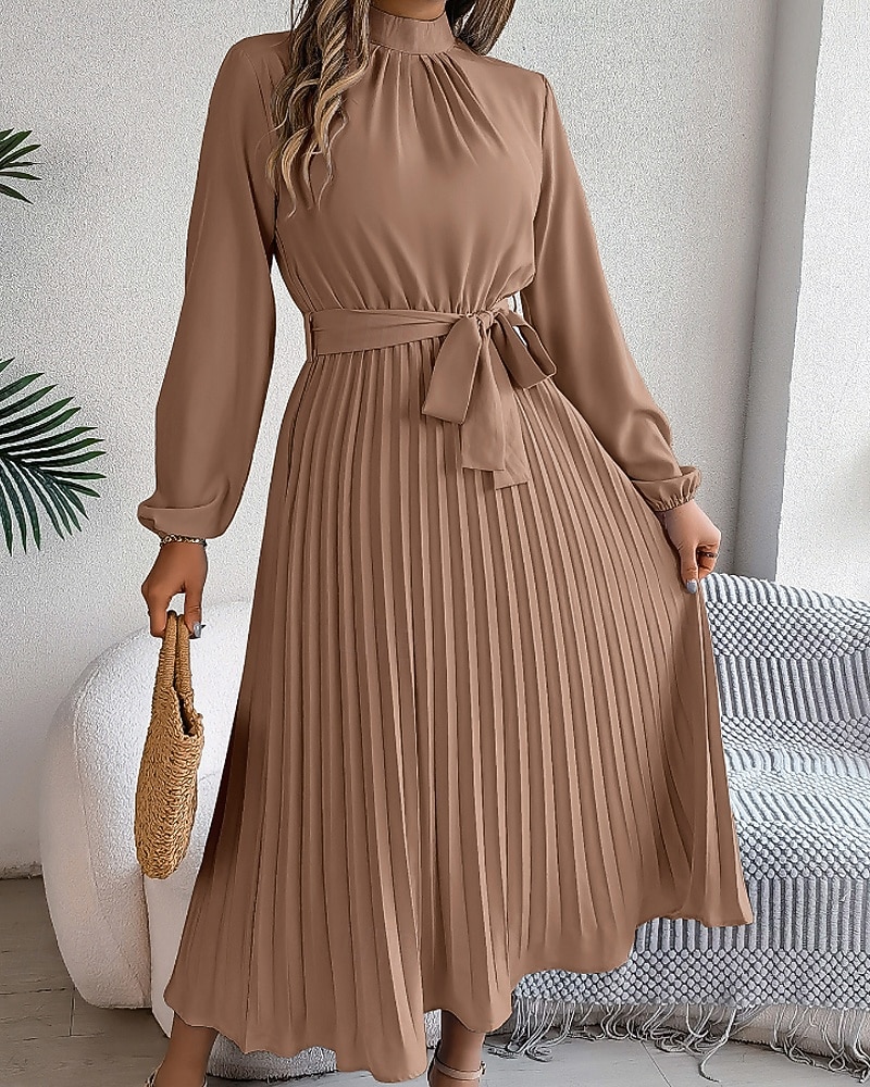 Mulheres Vestido midi vestido de cetim Vestido de festa Vestido Coquetel Vestido franzido Elegante Moderno Festa de Noite Festa Encontro Normal Tecido Manga Longa Colarinho Chinês Preto Rosa Vinho de 2026 por $31.99 –P13