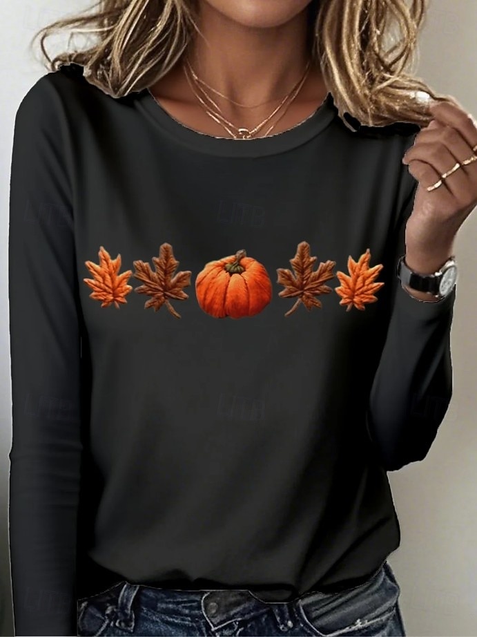 Femmes T-shirt Graphique Plantes ancien Élégant Classique manche longue Col ras du cou Col rond Hauts Réguliers Quotidien Imprimé Noir Bleu Orange Gris foncé Gris Printemps Automne Hiver de 2025 ? $22.99 –P4