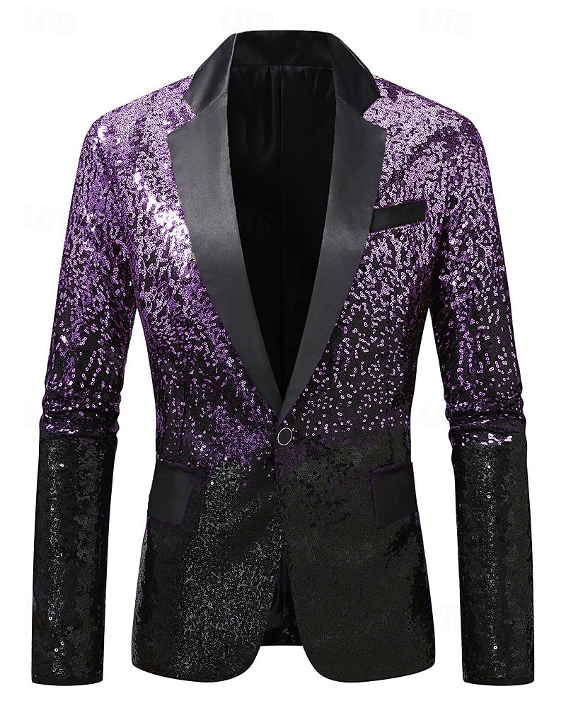 رجالي سترة عمل حفلة كوكتيل حفلة الزفاف موضة كاجوال الربيع الخريف بوليستر تدريجي ترتر جيب مريح صدر فردي سترة رياضية أزرق أرجواني ذهبي أخضر 2025 - $84.99 –P13