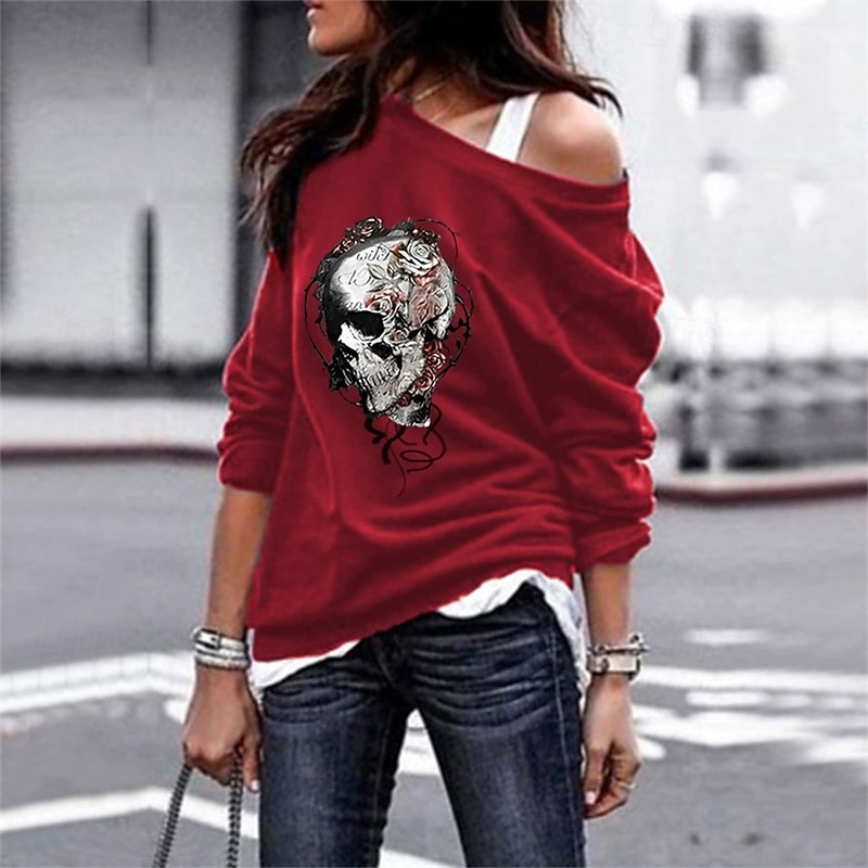 Femmes Sweatshirt Pull Graphique Crâne Halloween Actif Mode Streetwear manche longue Col ras du cou Hauts Réguliers Rue Tenue Quotidienne Occasionnel Imprimé Noir Rouge Bleu Vert Gris Automne Hiver de 2025 ? $19.99 –P5