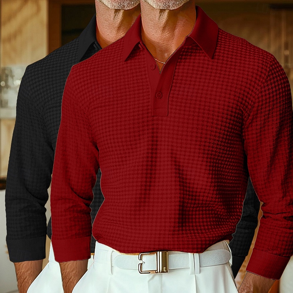 Herren Waffel-Poloshirts Golfshirt Langarm Kragen Revers Frühling Herbst Ganzjahres Einfach Texture Basic Modern Lässig 2 teilig Knöpfe Straße Lässig Sport A B C Top T-Shirt für Herren 2025 - $40.99 –P6