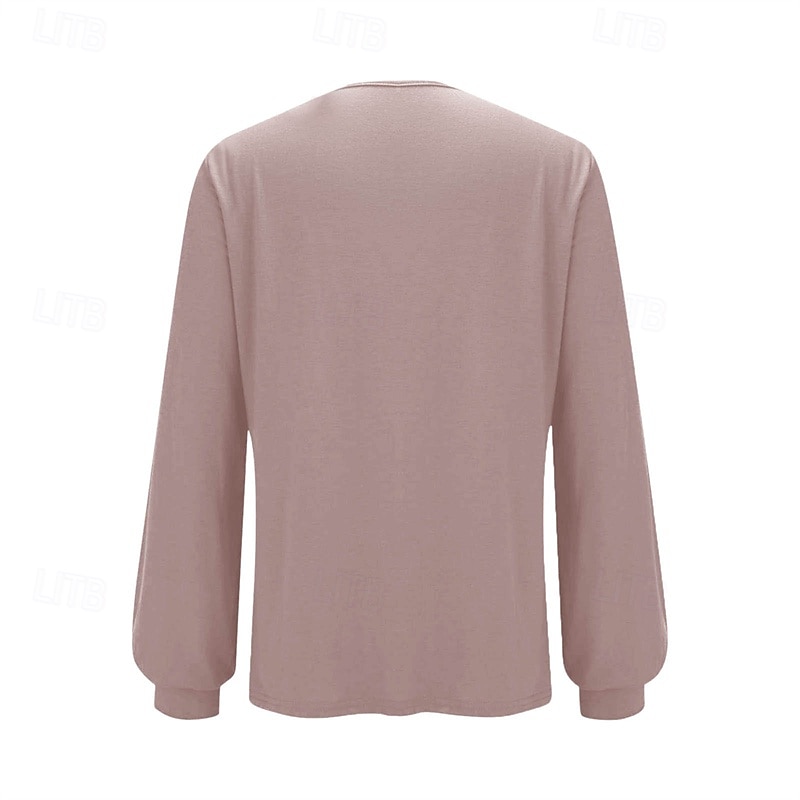 Per donna Maglietta Paillettes Patchwork Tinta unica Moda Elegante Classico Manica Lunga Girocollo Top Regolari Quotidiano Weekend Rosa Primavera Autunno del 2026 a $28.99 –P3