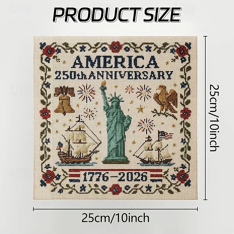 US 250th Anniversary Cross Stitch Kit Personalized Patriotic Cross Stitch Kits Commemorative Embroidery for Beginners Stamped and Counted Style Gifts for Veterans Military Fans 2025 - $10.99 –P15