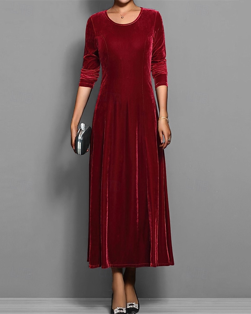 Femmes Robe Longue Maxi Robe Robe en Velours Robe Décontractée Robe de Cocktail Élégant Mode Moderne Quotidien Soirée Week-end Coupe régulière Uni Manche 3/4 Col ras du cou Noir Rouge Bleu Violet de 2025 ? $27.99 –P1