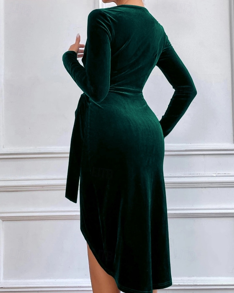 Damen Minikleid Samtkleid Partykleid Cocktailkleid Bodycon Elegant Modern Party Abendgesellschaft Date Normale Passform Schlank Einfach Langarm Rundhalsausschnitt Wein Grün Dunkelblau Herbst Winter 2025 - $31.99 –P6