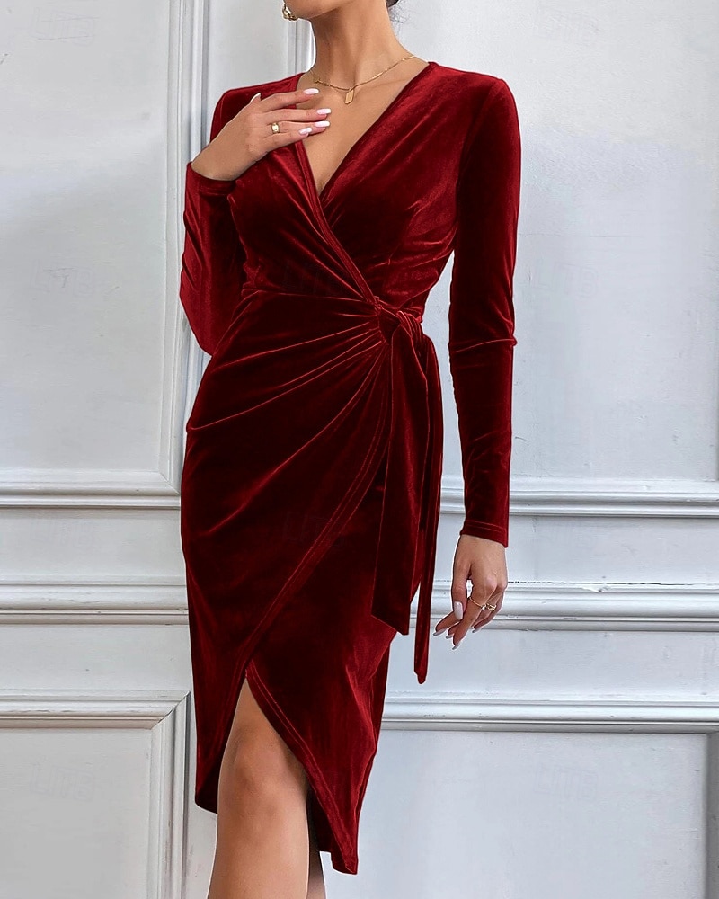 Damen Minikleid Samtkleid Partykleid Cocktailkleid Bodycon Elegant Modern Party Abendgesellschaft Date Normale Passform Schlank Einfach Langarm Rundhalsausschnitt Wein Grün Dunkelblau Herbst Winter 2025 - $31.99 –P13