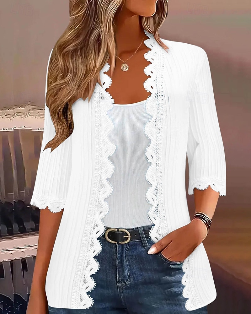 Damskie Sweter Sweter rozpinany Moda miejska Codzienny Jednokolorowe W serek Dzianiny Rękaw 3/4 Zwykłe topy Robić na drutach Święto Wyjściowe Weekend Czerwone wino Czarny Wiosna Jesień 2026 - $10.99 –P17