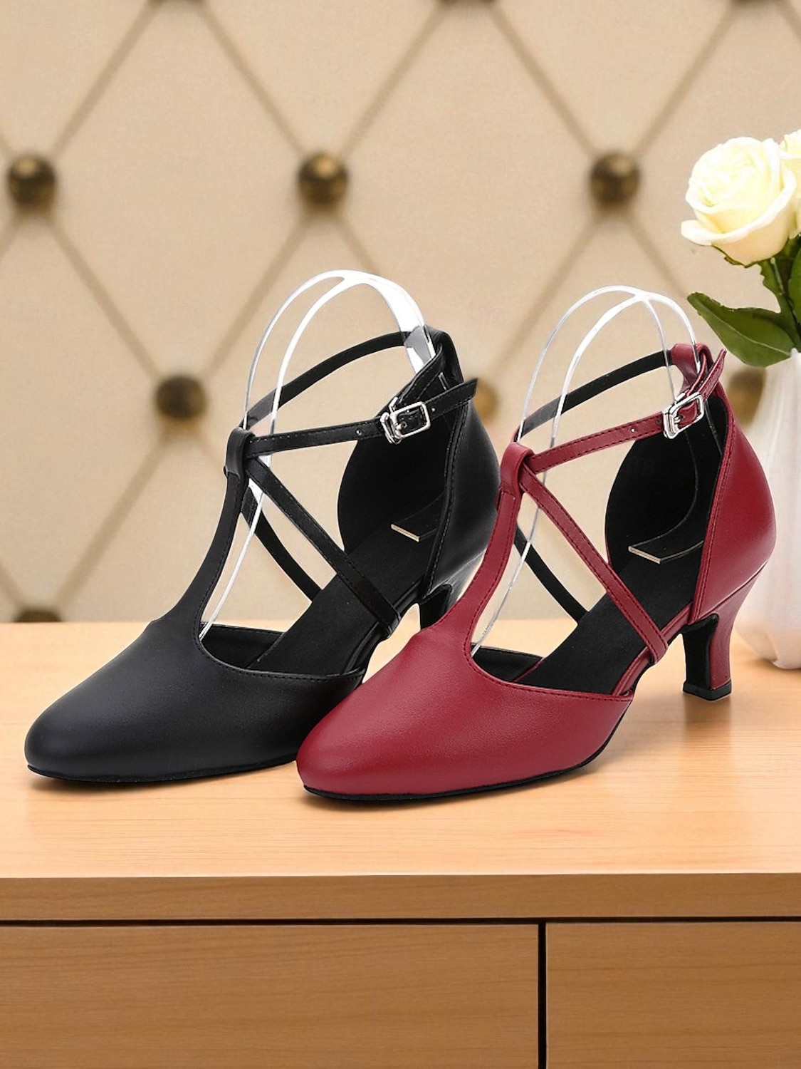 Women's Gold Latin Dance Shoes with Cross Strap and Mid Heel - Vintage Gatsby Party and Ballroom Performance Heels 2026 - $59.99 –P3