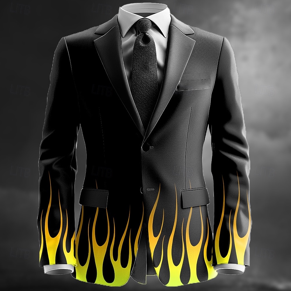Men's Flame Blazer Jacket Coat Comfortable Artistic Casual Party Daily Festival 3D Print Buttons Multi Pocket All Seasons Notch Long Sleeve Yellow Red Blue 2025 - $73.99 –P3