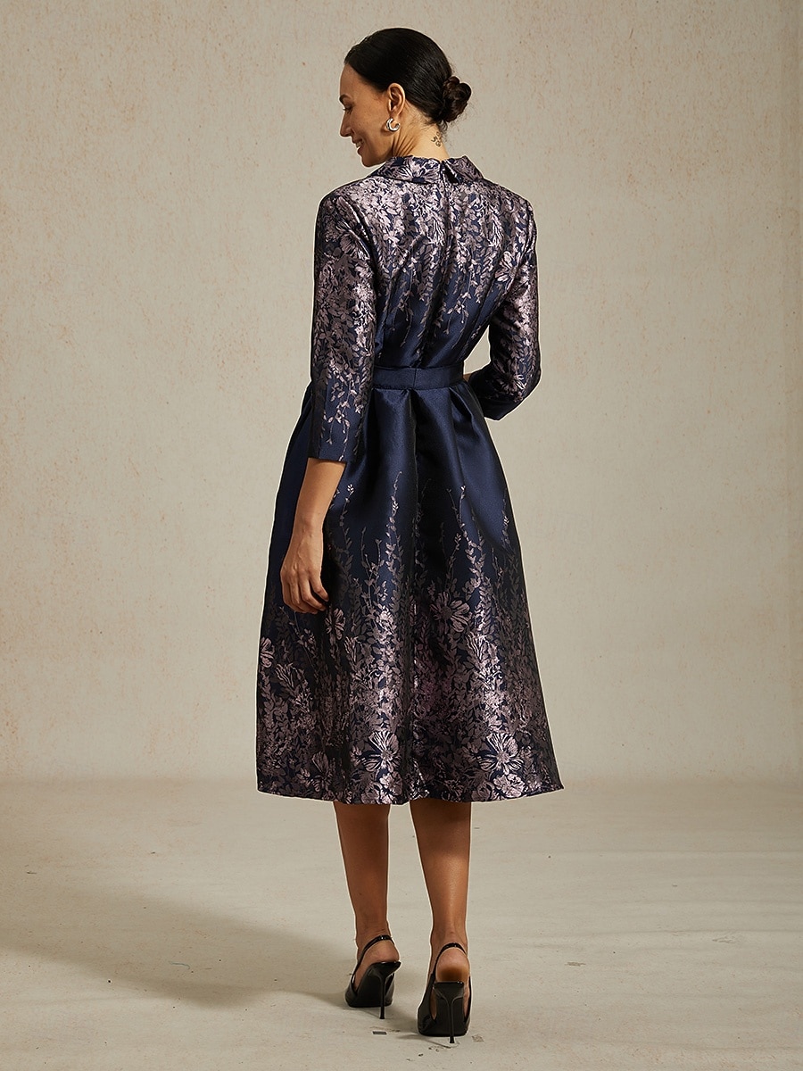 Per donna Abito Midi Tubino Elegante Compleanno Floreale Manica 3/4 Colletto a Camicia Blu marino Estate Primavera Autunno Inverno del 2025 a $169.99 –P2