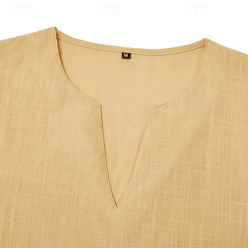 Voor heren Overhemd Linnen overhemd Zomer overhemd Strand hemd Effen Kleur Vakantie Casual Zwart Wit Groen Khaki Lange mouw V-hals Alle seizoenen Kleding Standaard 2026 - $7.99 –P15