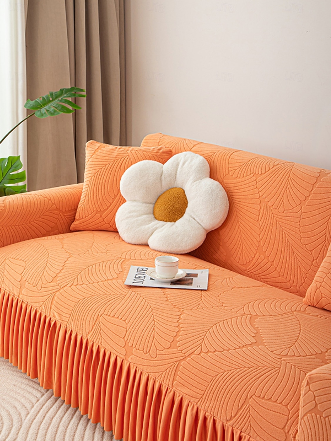 Capa de sofá com saia elástica jacquard, cor sólida premium, quatro estações, espessada, antiderrapante, universal, capa para sofás de 2026 por $50.99 –P14