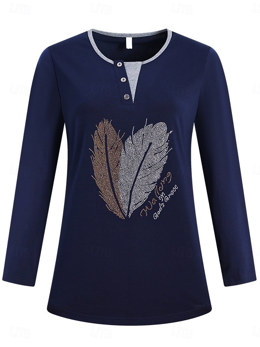 Damen Bluse Feder Stilvoll Lässig Langarm Rundhalsausschnitt Normale Oberteile Täglich Patchwork Salbeigrün Schwarz Rosa Rote Königsblau Frühling Herbst 2025 - $12.99 –P18