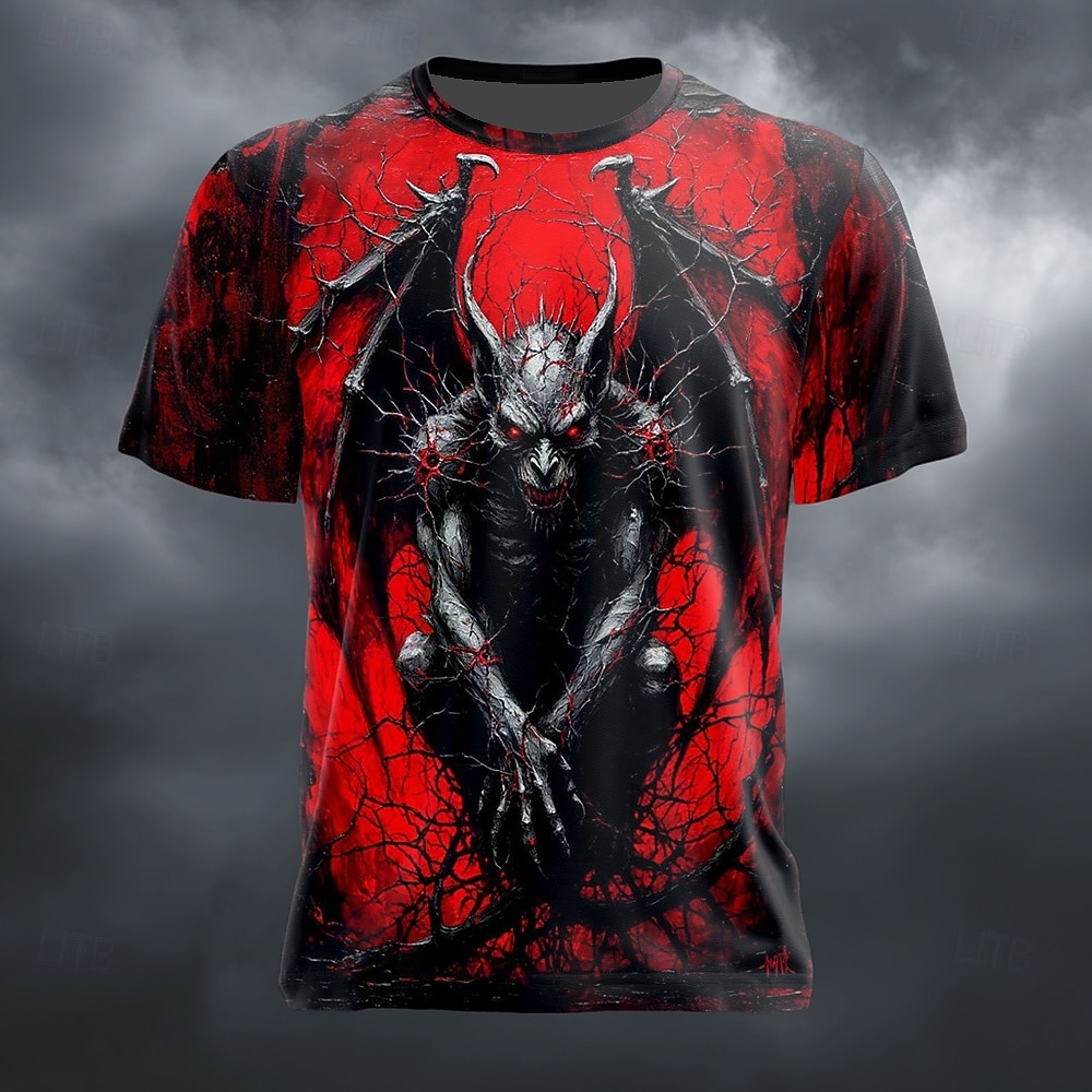 Herre 3D Print 3D Djevel T skjorte Kortermet T skjorte 3D-utskrift Crew-hals Skjorte overdrevet Designer Skummelt Klubb Fest Gate Sjøblå Rød Lilla Sommer Vår Alle årstider Klær S M L XL XXL XXXL 2026 - $22.99 –P1