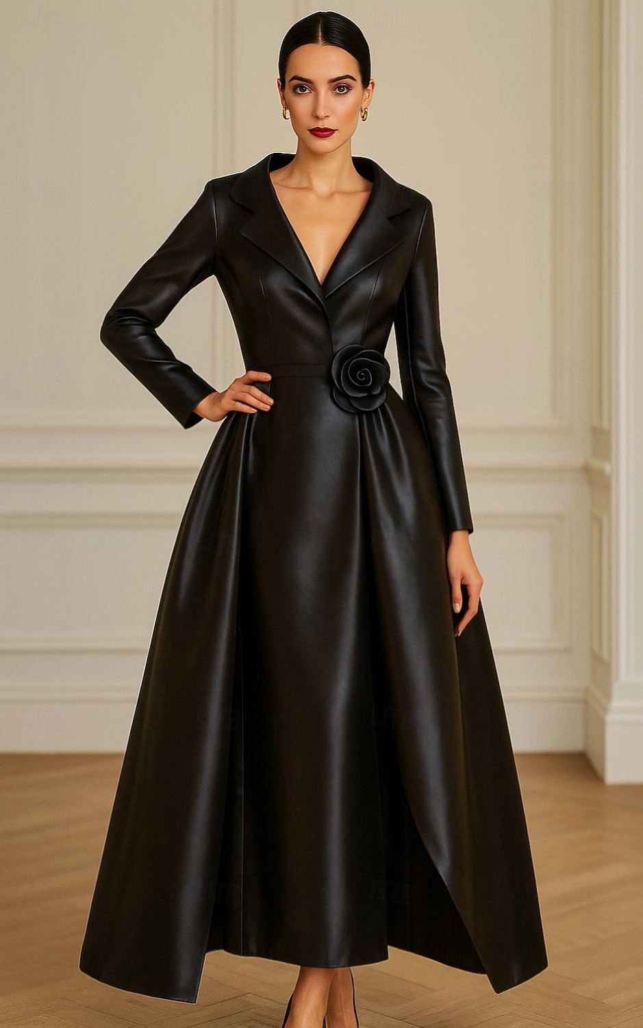 Tuxedo Dress A-Line Formal Wedding Wedding Guest Satin Elegant Vintage 3/4 Sleeve Pleated Ankle Length Notched Lapels Single Breasted 2025 - $144.99 –P1