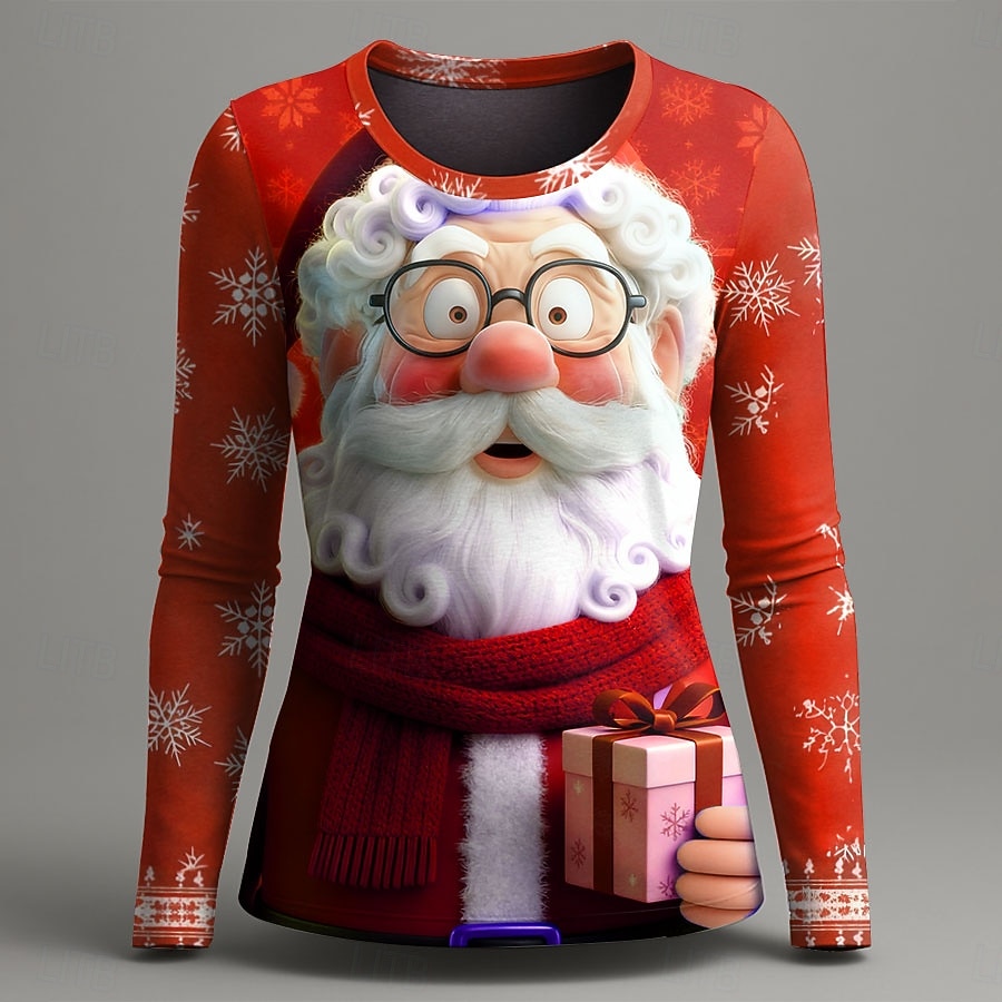 Noël Femmes T-shirt Graphique Père Noël ancien Mode Élégant manche longue Col ras du cou Col rond Hauts Réguliers Quotidien Week-end Imprimé Rouge Violet Vert Été Printemps Automne Hiver de 2025 ? $26.99 –P3