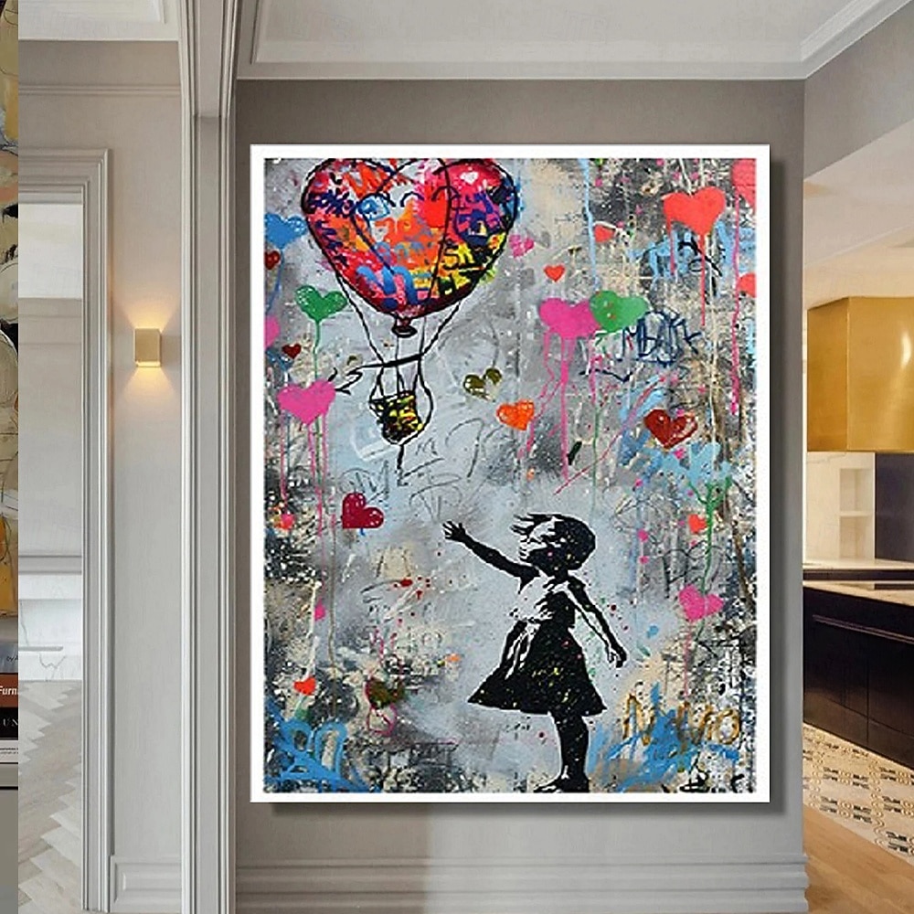 Girl Graffiti oil painting hand painted pop art painting Famous Canvas   Girl Artwork painting   Balloon Canvas painting wall Decoration  artwork painting 2026 - $263.49 –P1