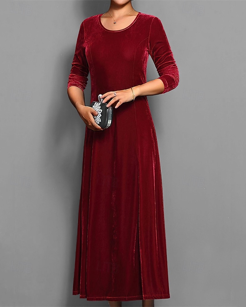 Femmes Robe Longue Maxi Robe Robe en Velours Robe Décontractée Robe de Cocktail Élégant Mode Moderne Quotidien Soirée Week-end Coupe régulière Uni Manche 3/4 Col ras du cou Noir Rouge Bleu Violet de 2025 ? $27.99 –P2
