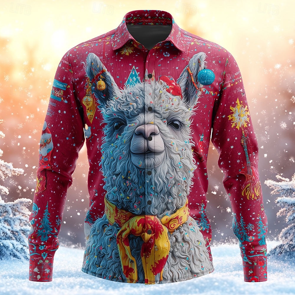 Crăciun Bărbați Animal Lene Alpaca Cămașă Camașă cu nasturi Manșon Lung Amuzant În aer liber Concediu Primăvară Toamnă Răsfrânt Imprimare 3D cămăși cu guler Roșu 1 Roșu-aprins Kaki Albastru Deschis 2025 - $25.99 –P1