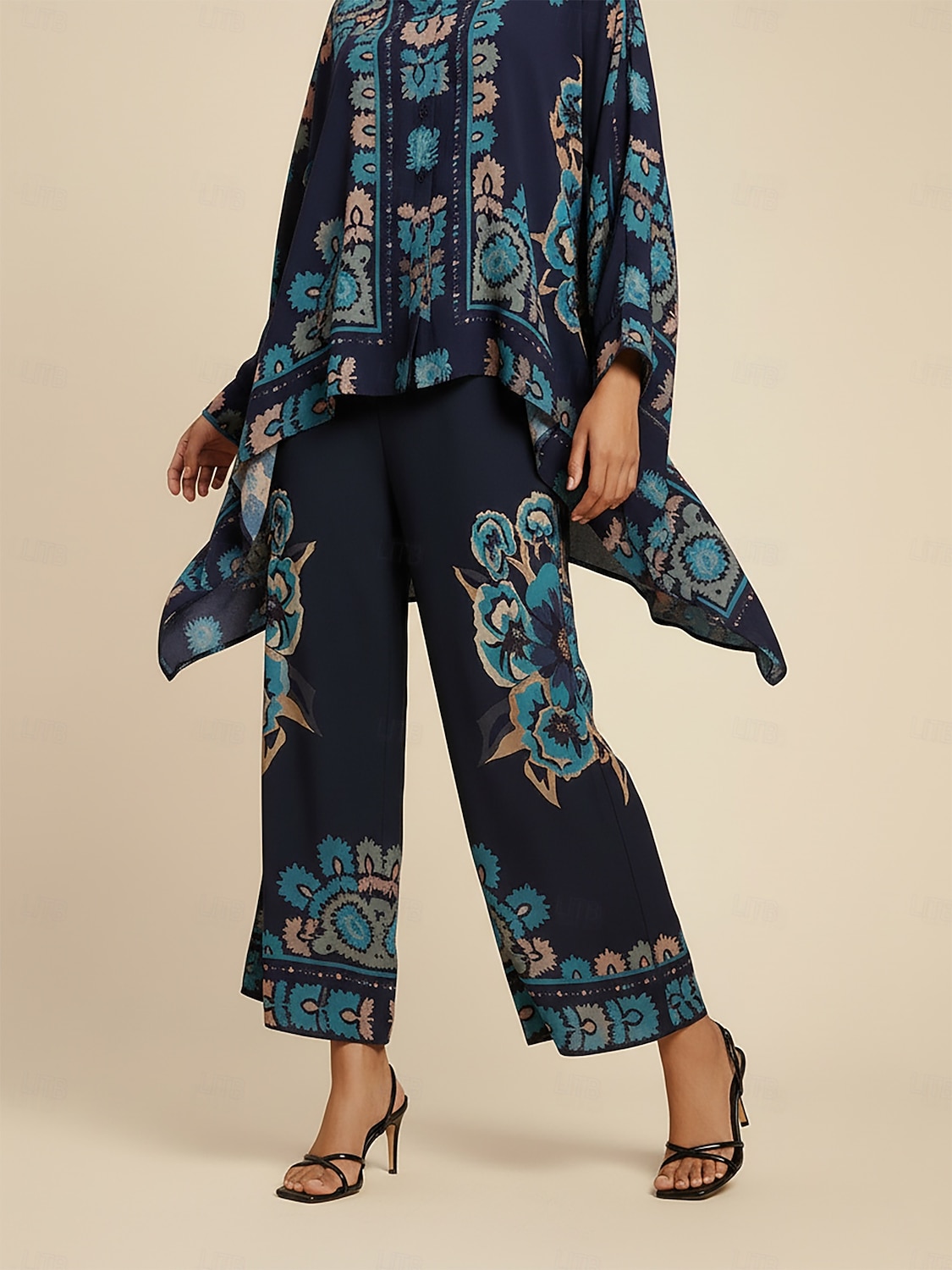 Calças femininas de pernas largas, chiffon, estampa floral havaiana étnica, cintura elástica, casual, férias, primavera, verão, outono de 2026 por $79.99 –P10