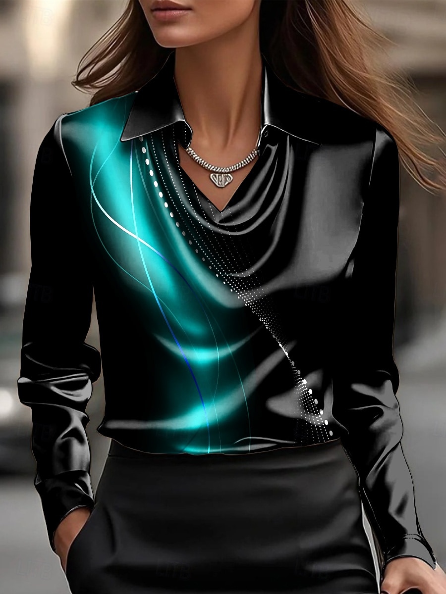 Damskie Koszula Z marszczeniami W fałdki Ombre Graficzny Geometryczny Elegancja Elegancki Codzienny Długi rękaw Lejący się dekolt Zwykłe topy Codzienny Praca Stroje na imprezy wieczorowe Niebieski 2026 - $32.99 –P2