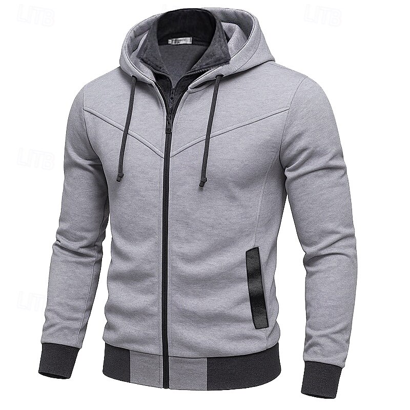 Homens Moletom Full Zip Hoodie Preto Vermelho Cinza Claro Cinzento Escuro Com Capuz Tecido Patchwork Desportos e Ar livre Casual Diário Roupa de rua Legal Roupa de Esporte Primavera & Outono Roupa de 2025 por $17.99 –P1