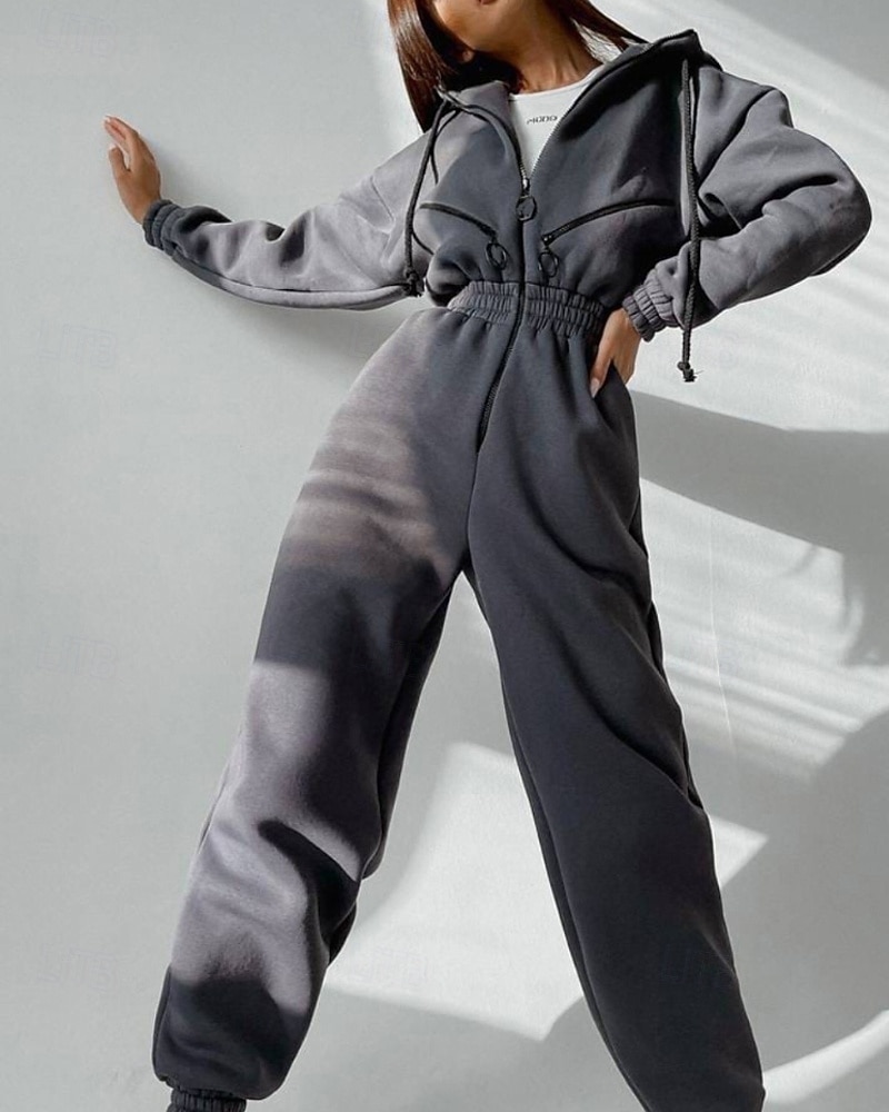Női Szabályos Jumpsuitek Utcai sikk Színes Hosszú ujj Kapucni Kollázs Cipzár Utca Napi Normál Fehér Arcpír rózsaszín Medence Ősz 2025 - $27.99 –P16