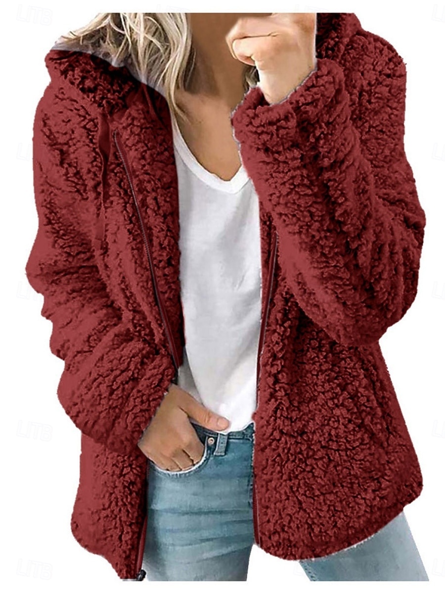 Per donna Cappotto Teddy Confortevole Traspirante Tasca Casual Semplice Vacanza Streetwear Casuale Abbigliamento quotidiano Cerniera Regolare Con Cappuccio Vestibilità regolare Manica Lunga Capispalla del 2025 a $24.99 –P2