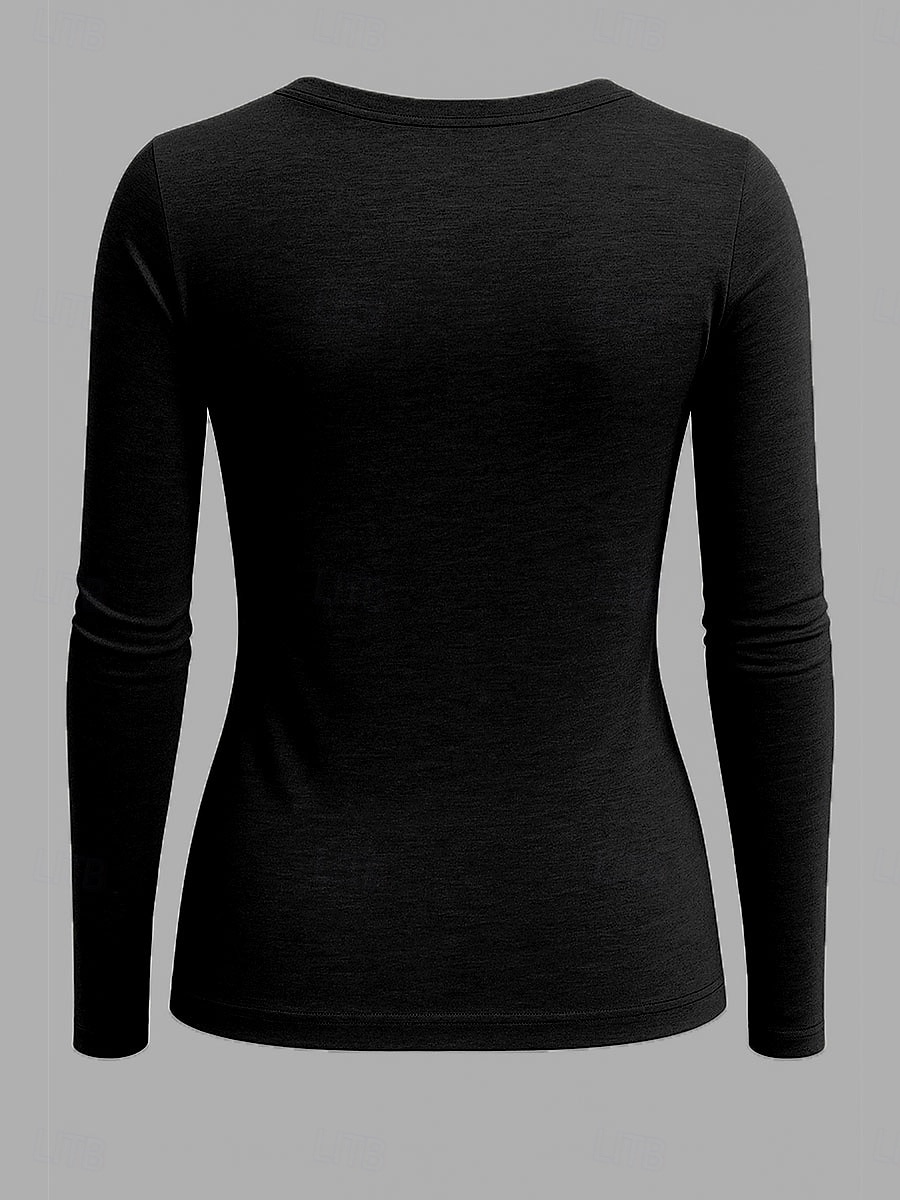 Femmes T-shirt Graphique Lettre ancien Mode Élégant manche longue Col ras du cou Hauts Réguliers Quotidien Week-end Imprimé Noir Printemps Automne de 2025 ? $22.99 –P2
