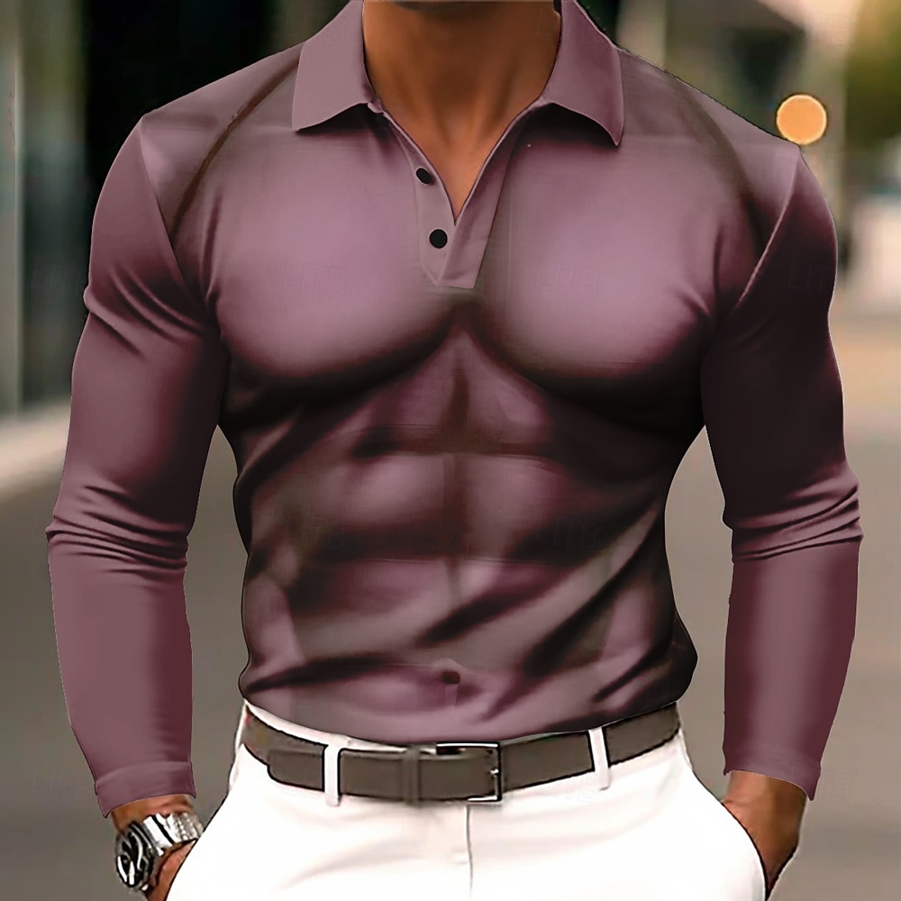 Men's Simulation Polo Long Sleeve Polo Shirts Lapel Casual Street Daily Wear 3D Print Buttons Spring Fall Winter Dark Brown Green Gray 2026 - $22.99 –P2