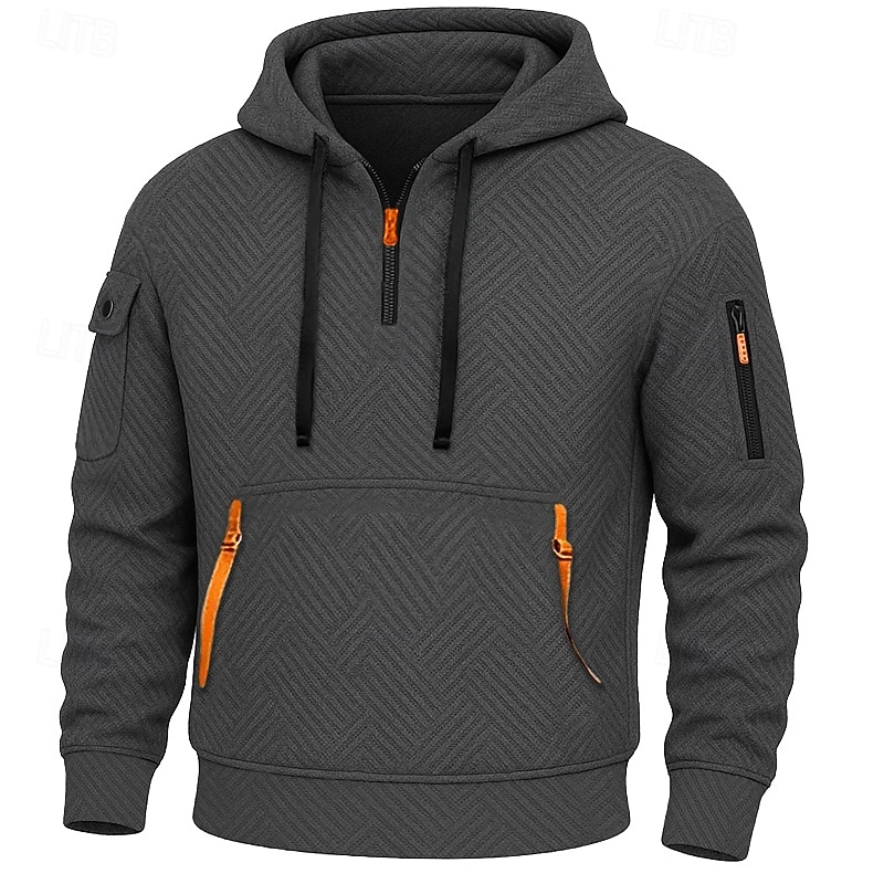 Voor heren Trui met capuchon Hoodie met kwartrits Tactische capuchon Wit Capuchon Effen Vetoketju Met Textuur Casual Dagelijks Sport & Outdoor Streetwear Stoer Sportkleding Herfst Lente & Herfst 2026 - $34.99 –P6