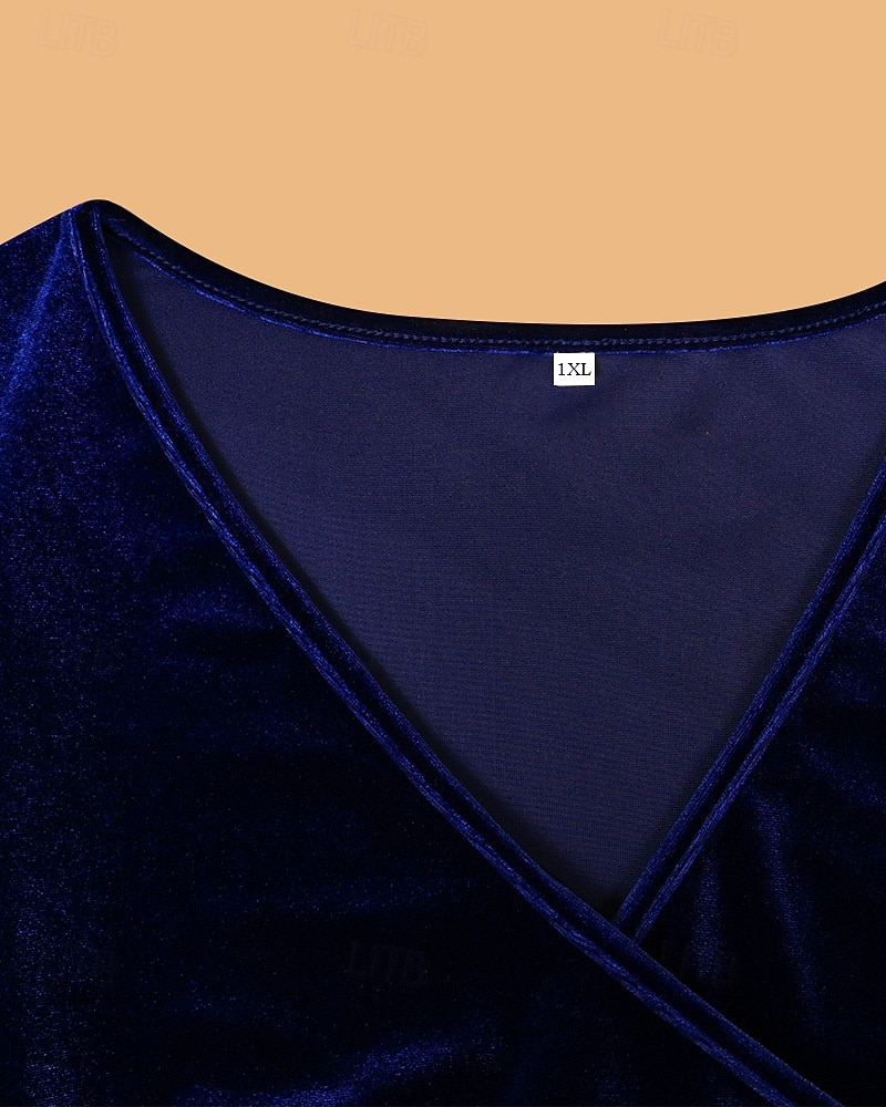 Pentru femei Rochii Midi Rochie de catifea Rochie de Cocktail Elegant Modă Modern Serată Dată Sfârșit de săptămână Fit regulat Simplu Manșon Lung În V Albastru piscină Primăvară Toamnă 2025 - $28.99 –P5