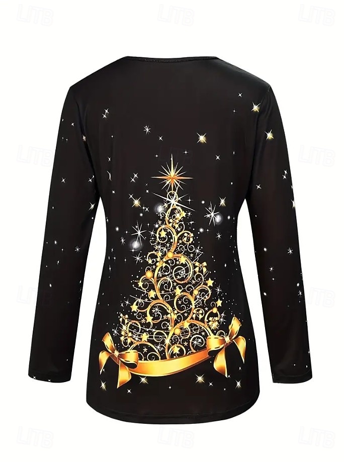 Χριστουγεννιάτικες Γυναικείες Φανέλες Γραφικά Vintage Στυλάτη Κλασική Μακριά Μανίκια V Λαιμόκοψη Κανονικά Tops Καθημερινά Εκτύπωση Λευκό  Μαύρο Μαύρο+Λευκό+Κόκκινο Μαύρο Κρασί Κόκκινο Άνοιξη 2026 - $28.99 –P2